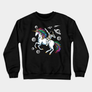 astronaut riding unicorn universe Crewneck Sweatshirt